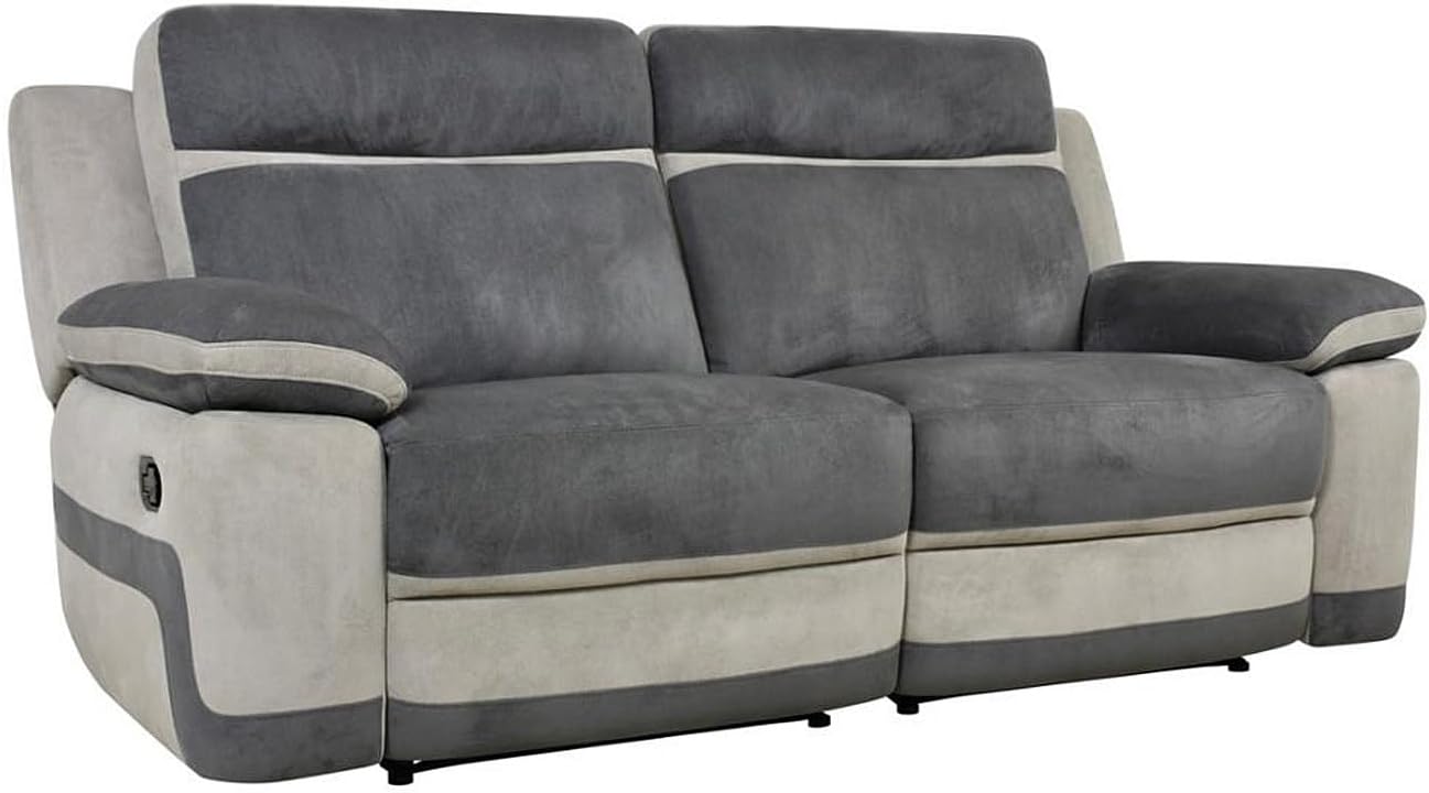Divano Vente-unique, 3 posti relax in microfibra Antracite e grigio