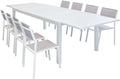 Tavolo milani home, Set Tavolo Giardino Rettangolare Allungabile 200/300x100 con 8 Sedie in Alluminio Bianco E Textilene da Esternodi