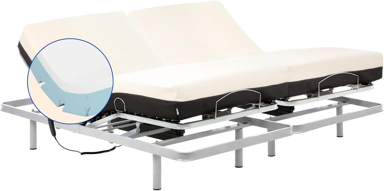 Letto Geriafy, Matrimoniale Elettrico 160x190 cm con 2 Reti Indipendenti, 2 Materassi Memory Foam 20 cm, Fodera in Cotone Sfoderabile