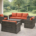 Set mobili da giardino DecHome, da Giardino Esterno Set Mobili 2 Divani 2 Poltrone e Tavolino con Cuscini in Rattan Pe Marrone Arancione