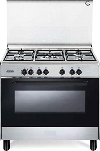 De'Longhi FMX 96 piano cottura, Cucina a Gas 5 Fuochi con orno Elettrico 90x60, colore Inox