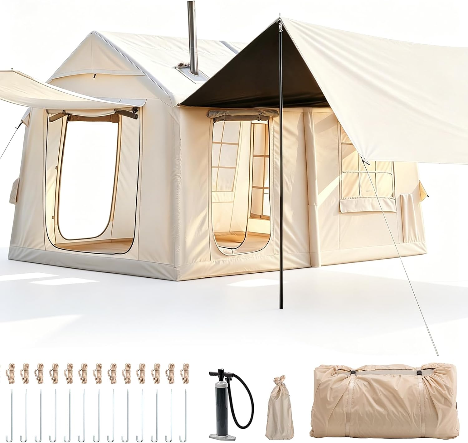 Tende familiari Afitdon, Tenda da campeggio gonfiabile con apertura del camino e lucernario, tenda da esterno per 2-8 persone con pompa ad aria
