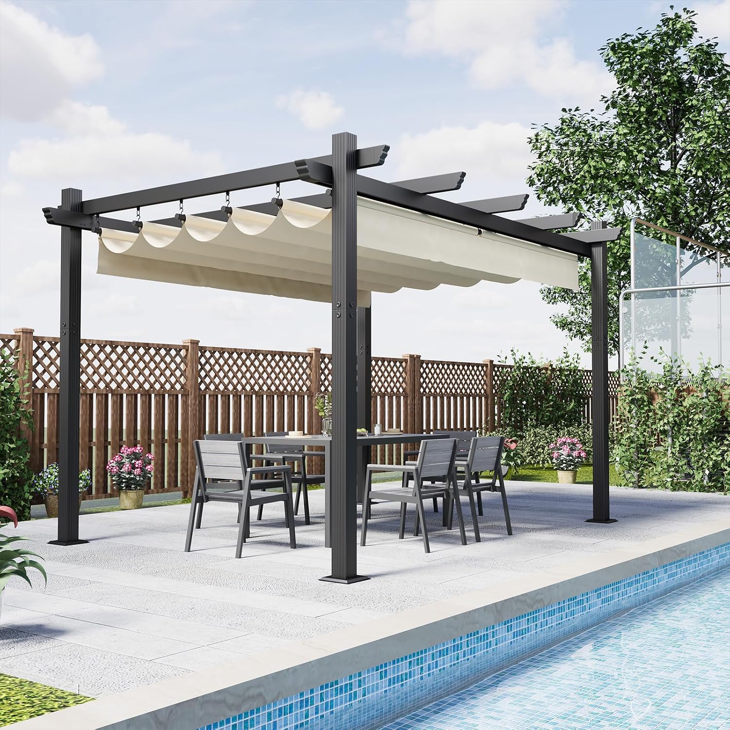 Gazebo Devoko UV50, Esterno Resistente, Pergolato da Giardino UV50+, Pergola Bioclimatica per Arredo Giardino Terrazzo