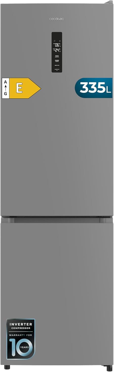 Cecotec frigorifero combinato, 335L No Frost Bolero CoolMarket Combi 335 grigio E. Altezza 195,3cmx59,5 cm Larghezza, Compressore Inverter Plus
