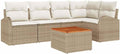 Set tavolo e sedie PUGYNBK, di 6 divani da giardino in rattan sintetico beige con cuscino, composto da 2 sedili centrali, divano ad angolo