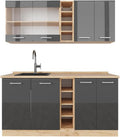 Moduli componibili Vicco, Cucina completa R-Line, Antracite lucido/Rovere
