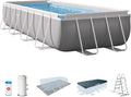 Piscine fuoriterra Intex 26792NP, Piscina Fuori Terra Prisma Frame Rettangolare, Pompa Filtro 3785 L/h, Scaletta, Telo Base e Copertura, 488x244x1