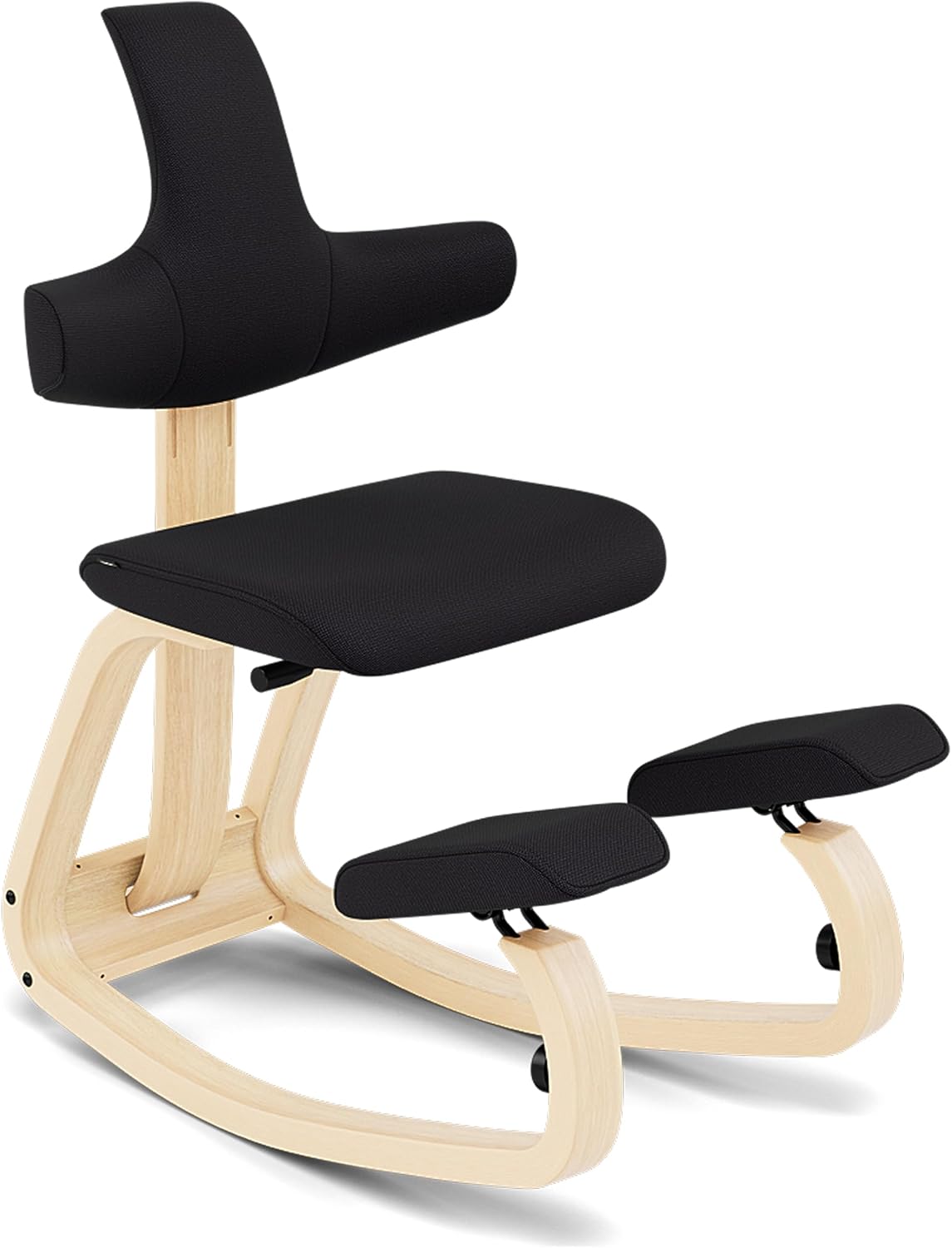 Sedie da scrivania Varier, Thatsit Naturale/Nero Sedia Ergonomica Kneeling Regolabile con Schienale e Struttura in Faggio per Postura Attiva