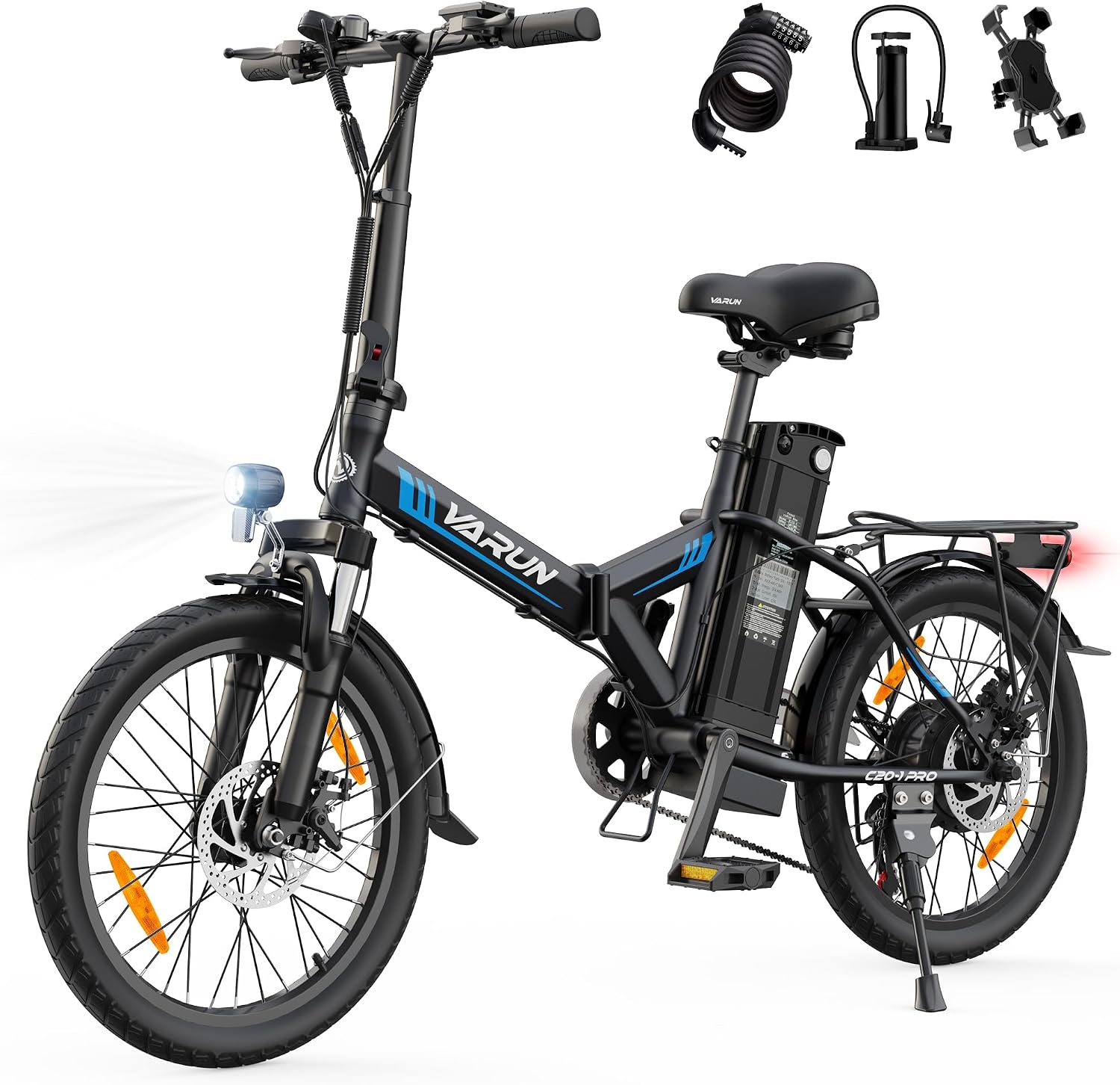 Bicicletta elettrica VARUN, Elettrica Pieghevole da 20'', 48 V 624Wh, Autonomia di 100km