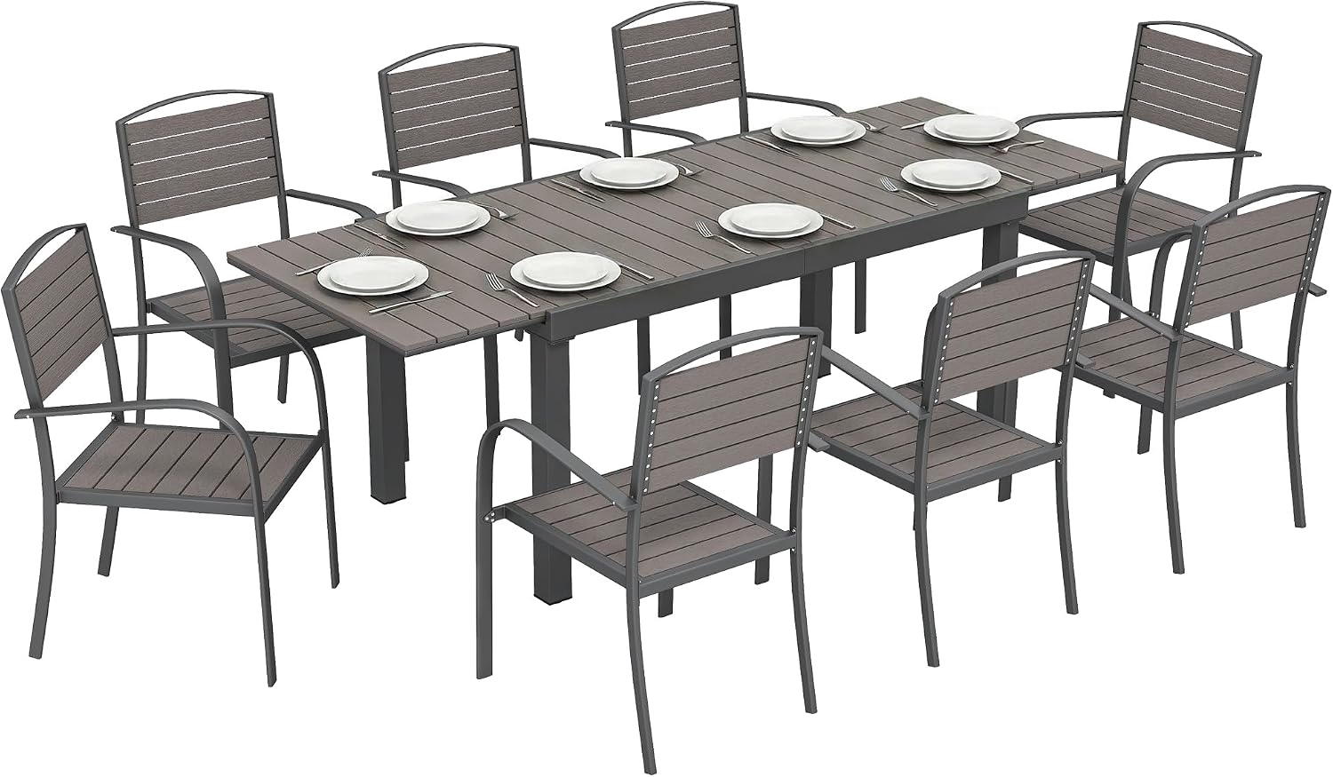 Set tavolo e sedie Outsunny, da Giardino 9 Pezzi Pranzo Allungabile Grigio