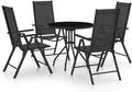 Set tavolo e sedie Generic, da Giardino a 5 Pezzi in Alluminio Nero e textilene con sedie Pieghevoli e Tavolo Rotondo in Vetro a 7 Posizioni