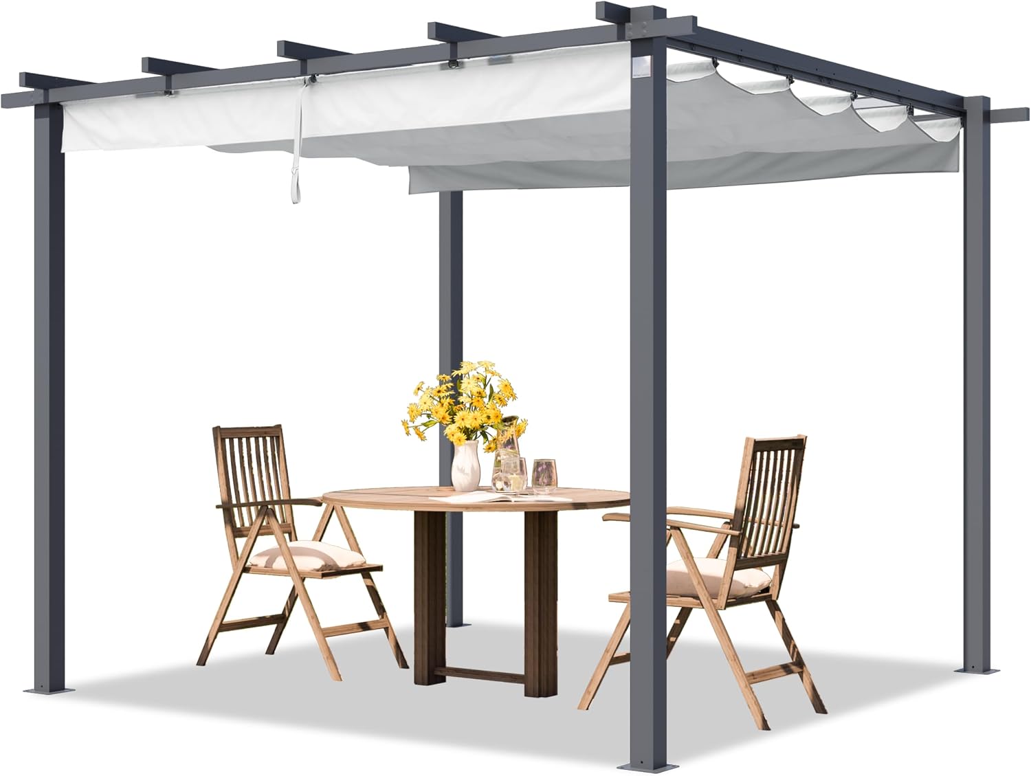 Gazebo TOOLPORT, da giardino con tetto scorrevole grigio, struttura in acciaio