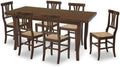 Set sala da pranzo Vicentini arreda, Allungabile in legno arte povera con sedie piera seduta paglia noce scuro (140x80 + 6 sedie)