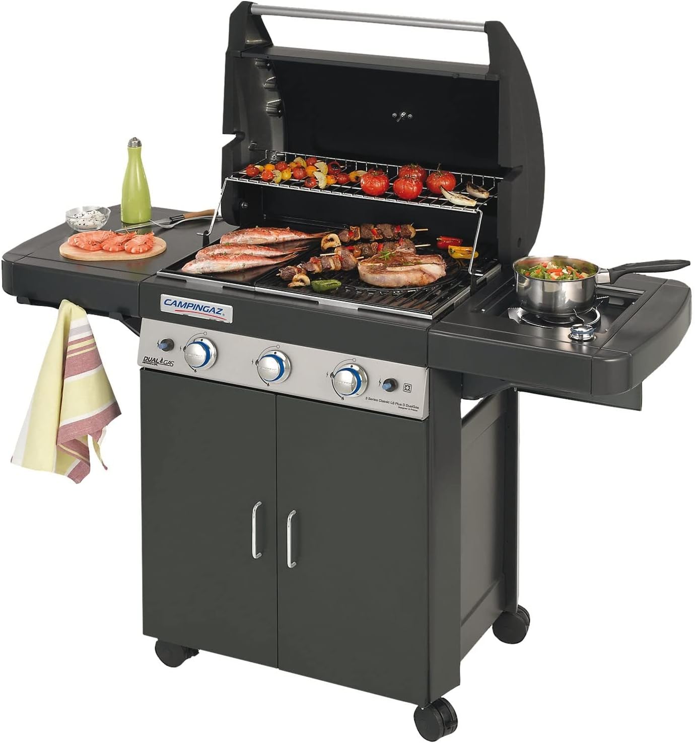 Barbecue a gas Campingaz, BBQ con 2 Grill, 3 Bruciatori in Acciaio Inox e 1 a Lato