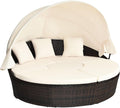 Divano COSTWAY, da Giardino in Beige con Tettuccio Retrattile, Dimensioni complessive: 192 x 177 x 142 cm