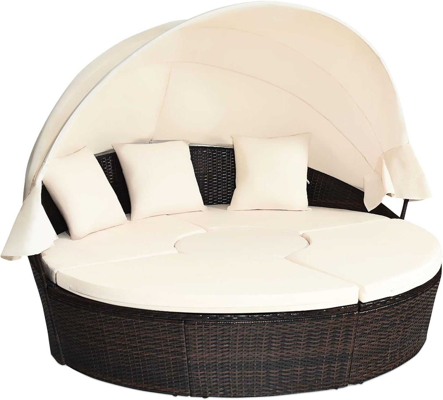 Divano COSTWAY, da Giardino in Beige con Tettuccio Retrattile, Dimensioni complessive: 192 x 177 x 142 cm