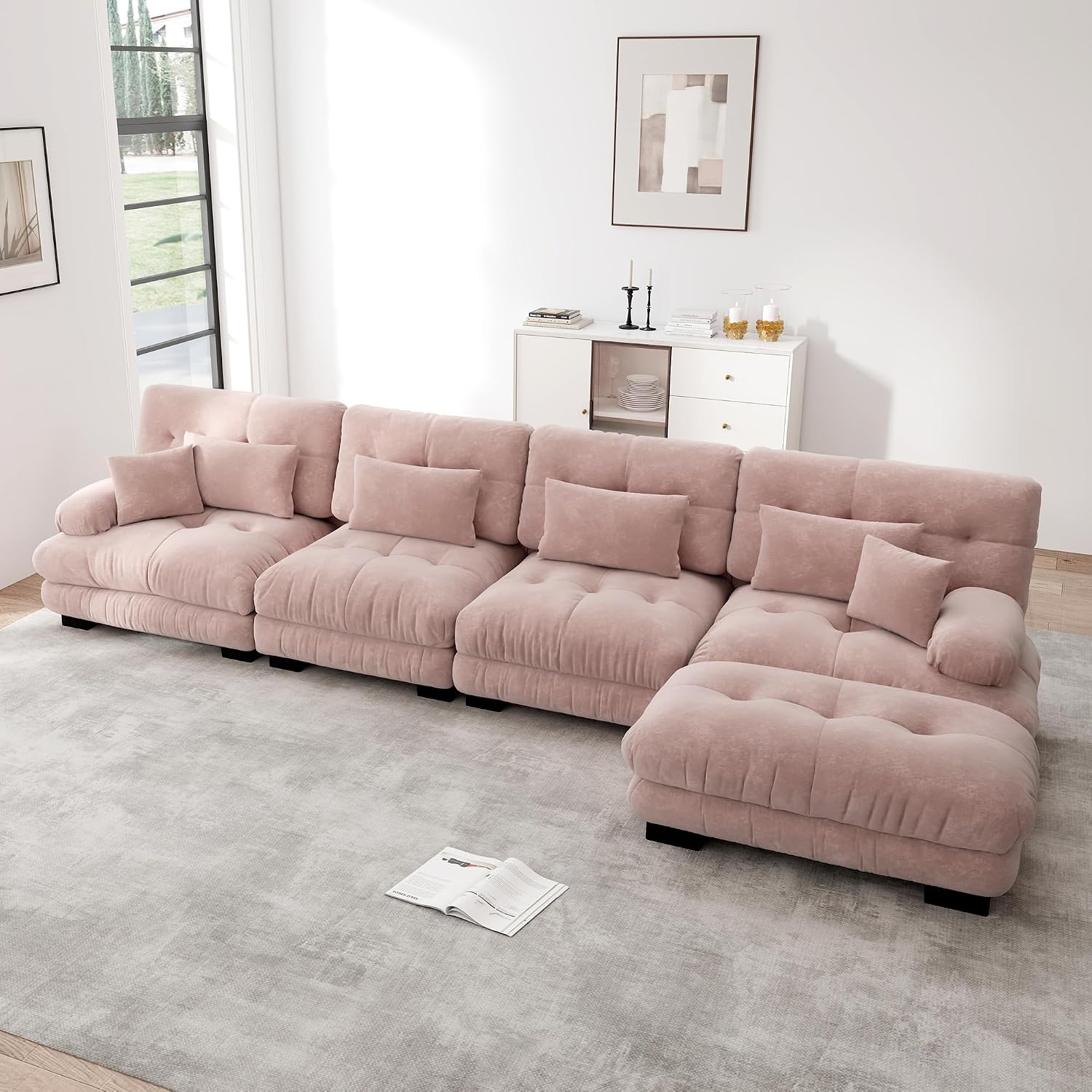 Divano ZKLOEP, set divano a forma di L, per soggiorno, comodi divani cloud con pouf mobile, combinazione fai da te, ciniglia