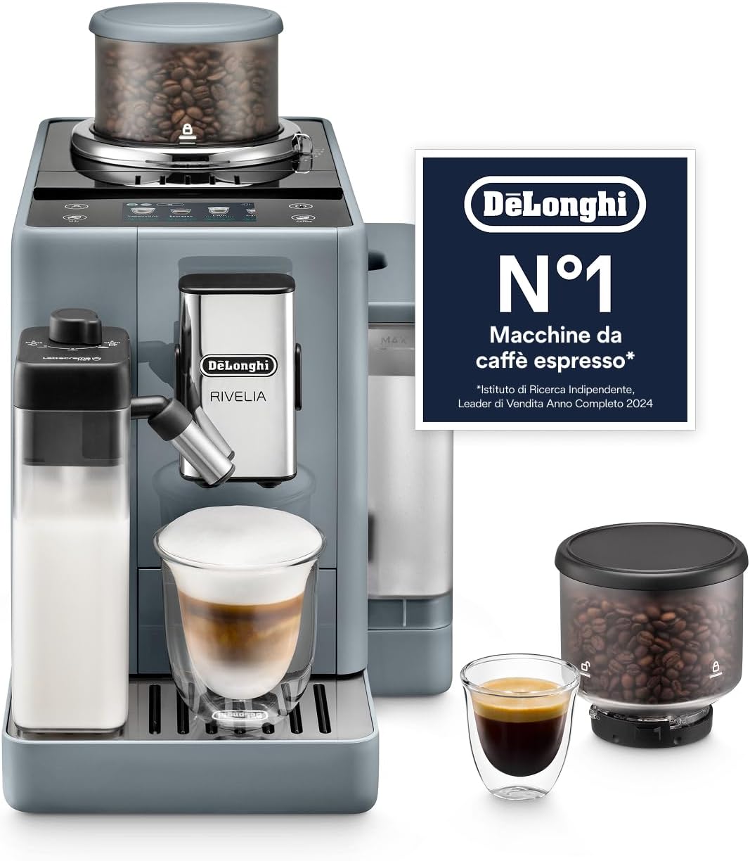 De'Longhi EXAM440.55.G macchina da caffè automatica, Chicchi Macinati al Momento, Portachicchi Intercambiabile, Caraffa Montalatte Automatica