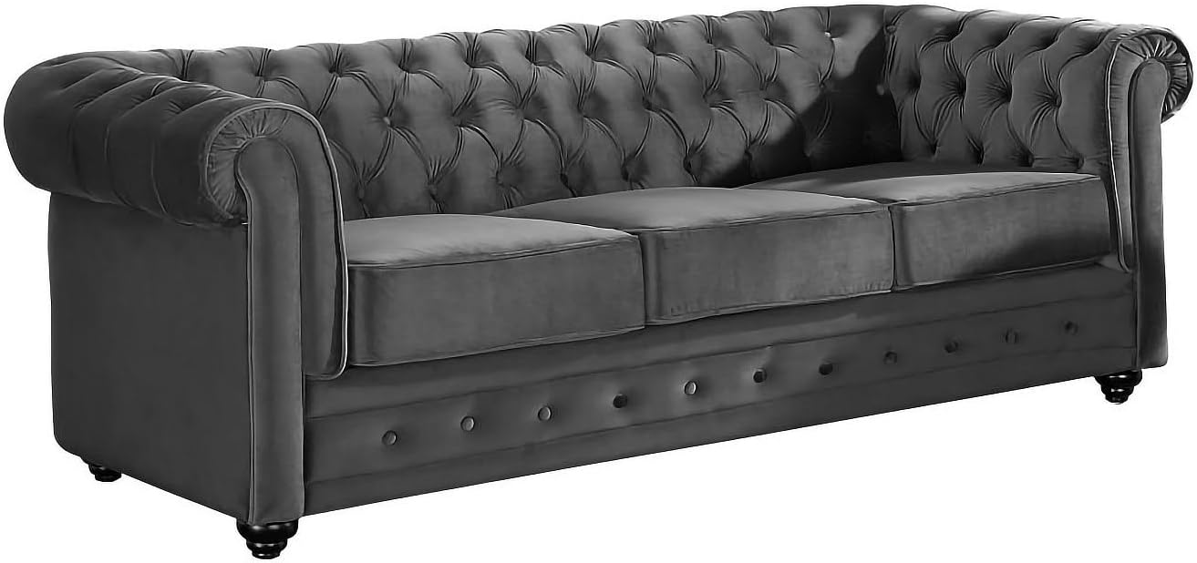 Divano Vente-unique, fisso 3 posti Chesterfield, grigio antracite