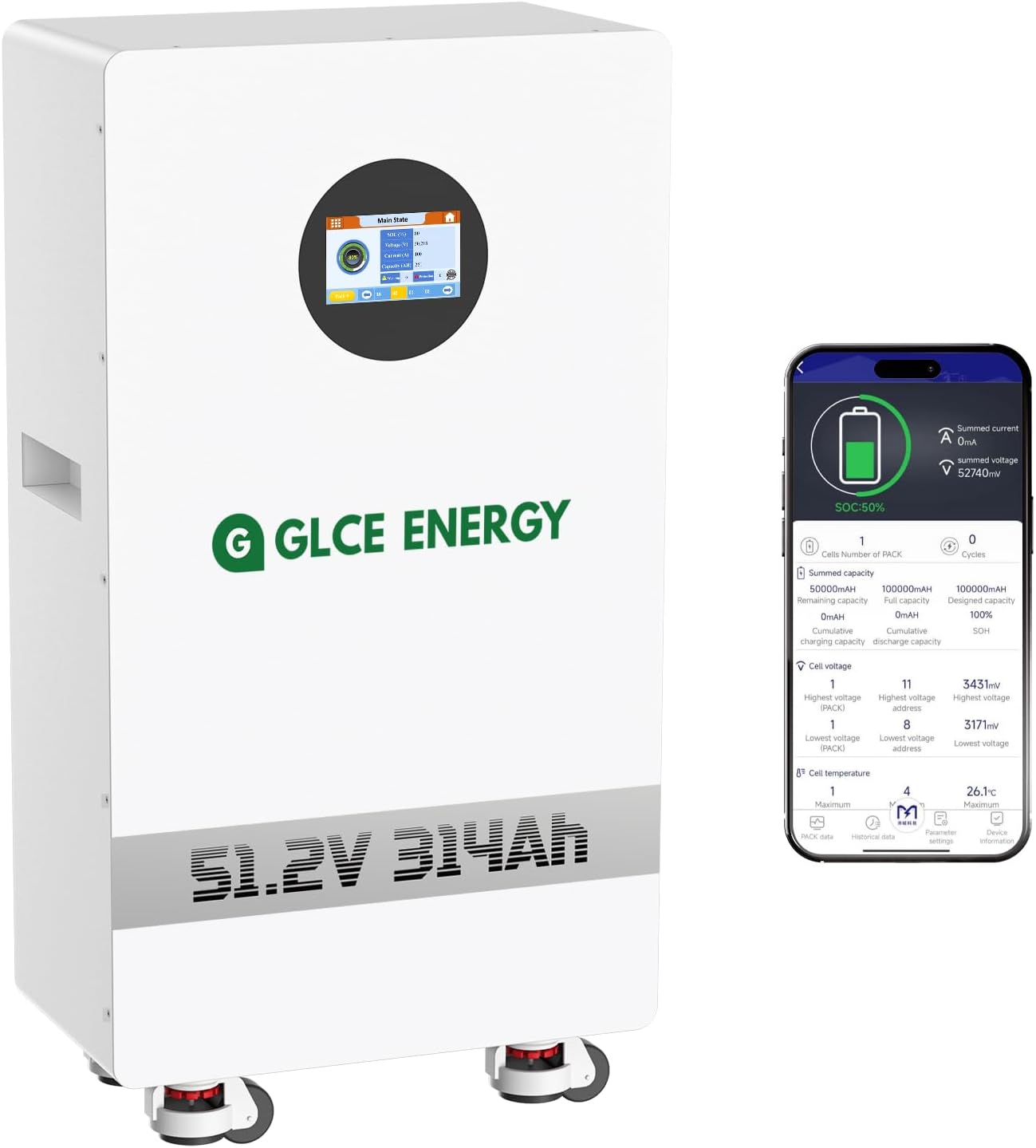 Batteria a ciclo profondo GLCE ENERGY, schermo LCD, Smart BMS, batteria integrata da 15,36 kWh per RV, accumulo di energia per la casa