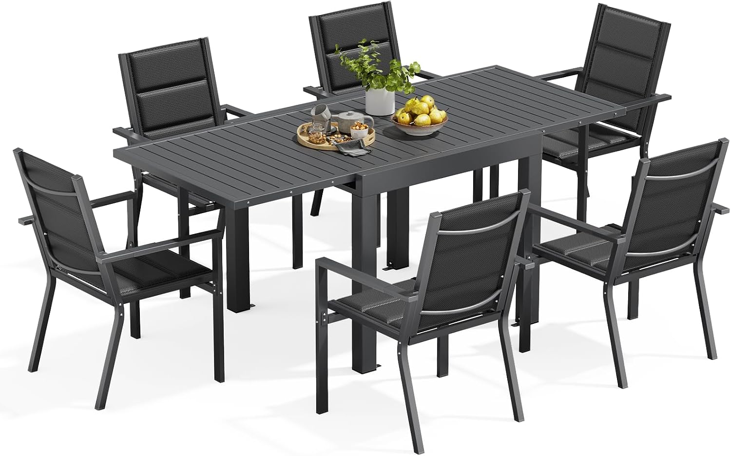 Set tavolo e sedie Devoko 80-160CM, Da Giardino In Alluminio, 6 Sedie Impilabili e 1 80-160 cm Tavolo Da Giardino Allungabile In Alluminio