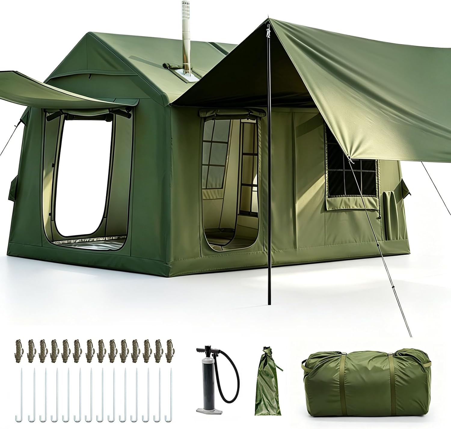 Tende familiari Afitdon, Tenda da campeggio gonfiabile con apertura del camino e lucernario, tenda da esterno per 2-8 persone con pompa ad aria