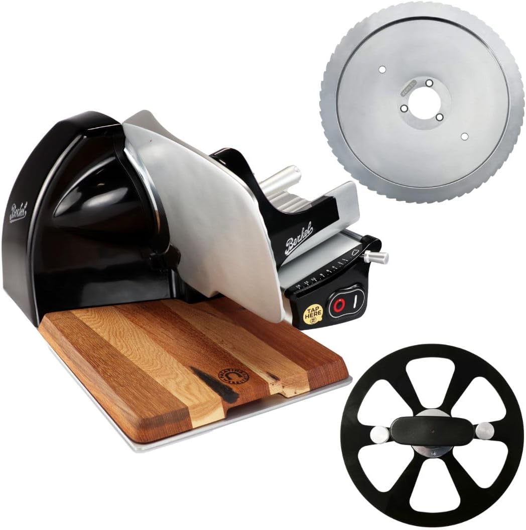 Affettatrice Palatina Werkstatt, Berkel Home Line 200 Plus nero, professionale con kit di montaggio, coltello dentato per pane e tagliere fatto