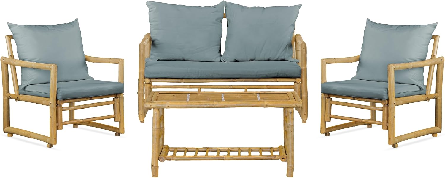 Set mobili da giardino Brigros, Salotto Da Giardino Esterno In Bamboo Coco, Tavolo Da Giardino Con Sedie E Divano, Divani Da Giardino Da Esterno