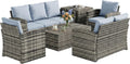 Set mobili da giardino Outsunny, da Giardino in Rattan 6 Pezzi, 7 Posti Grigio