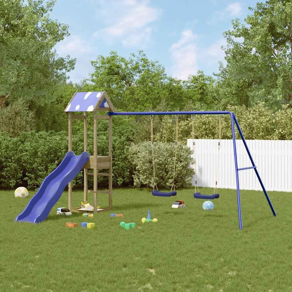 Arrampicate e altalene LoogCape, Torre da gioco in legno di pino impregnato, con scivolo, altalena e sabbiera per bambini, in giardino, resistente