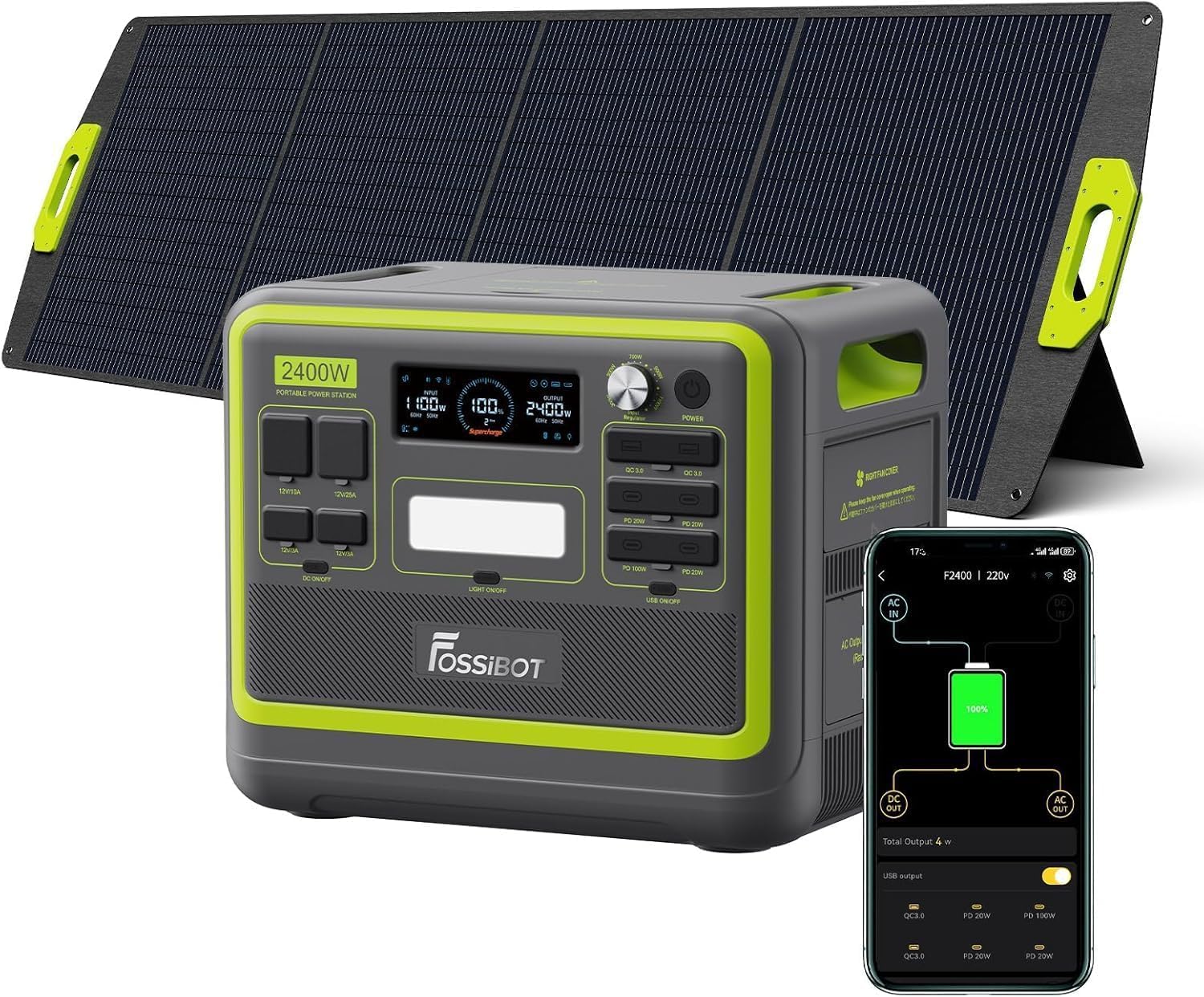 Generatore FOSSiBOT F2400, centrale elettrica portatile, 2048Wh batteria LFP generatore di corrente solare, power station, uscita fino a 2400 W