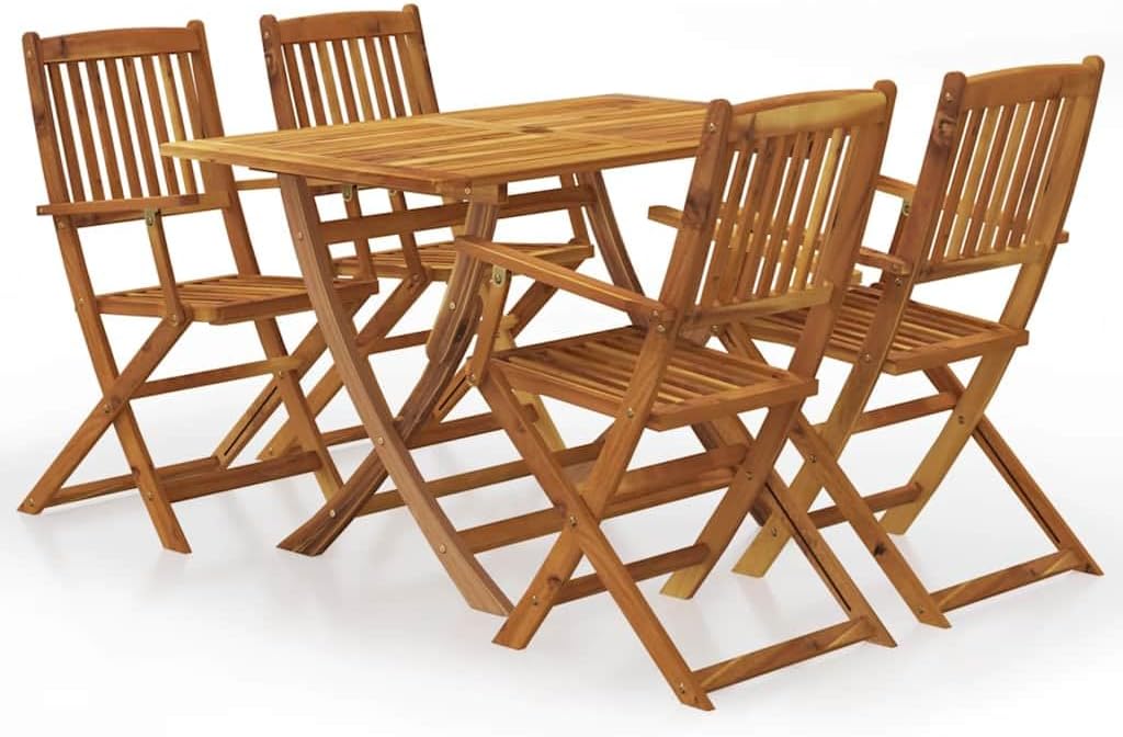Set bistrot JHQHSM, da giardino pieghevole con 4 sedie in legno di acacia massiccio, per terrazze, mobili da giardino, sala da pranzo, resistente