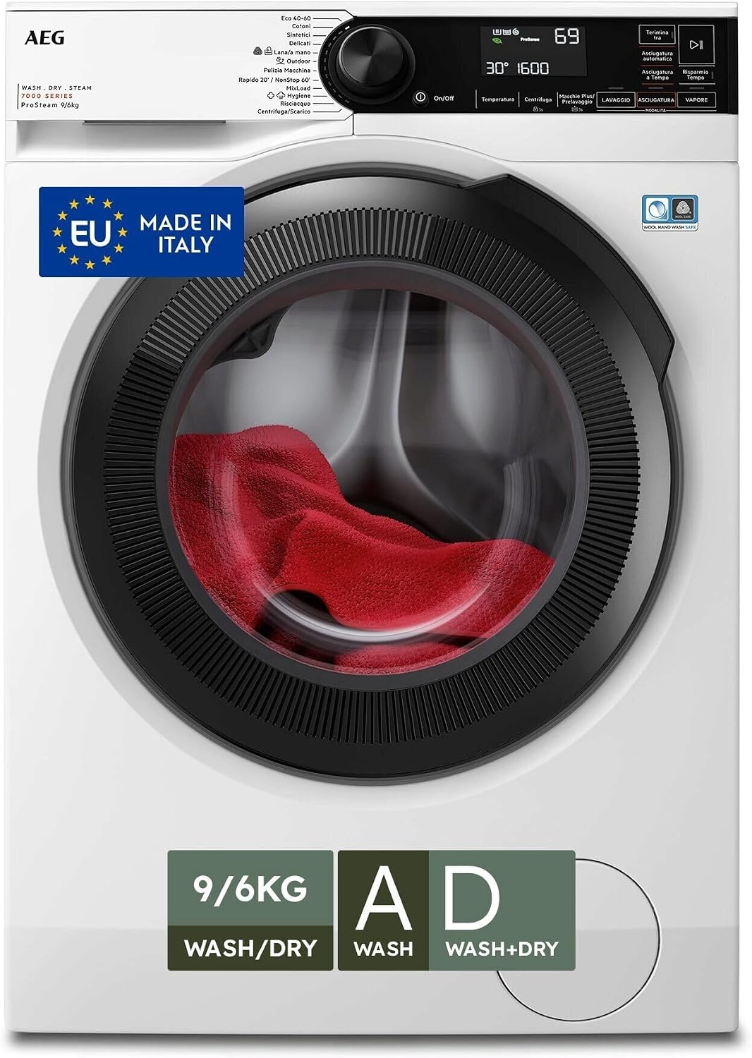 AEG LWR7D966OB lavasciuga, 6 kg ProSteam Serie 7000, Capacità di 9 kg