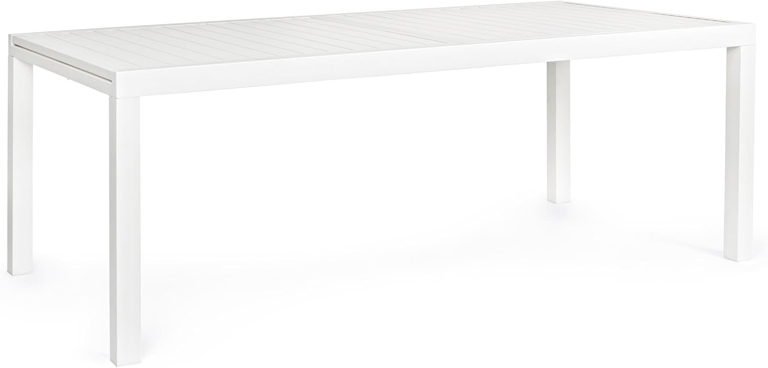 Set tavolo e sedie Totò Piccinni, Allungabile in alluminio rettangolare ideale per giardino con piano a doghe dal design moderno Bianco