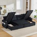 Divano Lubvtti, con portabicchieri, porte USB, contenitore integrato, 4 posti moderno in velluto a coste, angolare a U con chaise longue Nero +