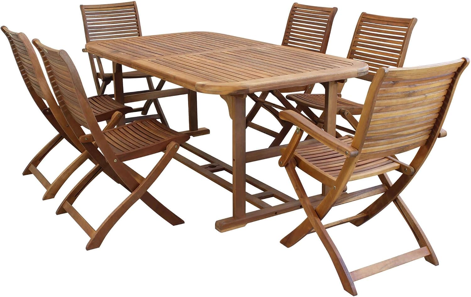 Tavolo milani home, Set Tavolo Giardino Allungabile Rettangolare 180/240x100 Con 4 Sedie E 2 Poltrone In Legno Di Acacia Massiccio Per Esterno