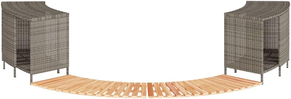 Rivestimenti Mandloder, Mangloder, Bordo per vasca idromassaggio in polyrattan grigio con legno massello di acacia, 2 scomparti, resistente ai