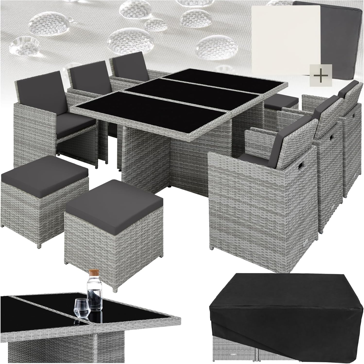 Set tavolo e sedie tectake, di Mobili da Giardino Poli Rattan, Alluminio, 1 Tavolo 4 Sgabelli, Involucro Protettivo, Viti In Acciaio Inox