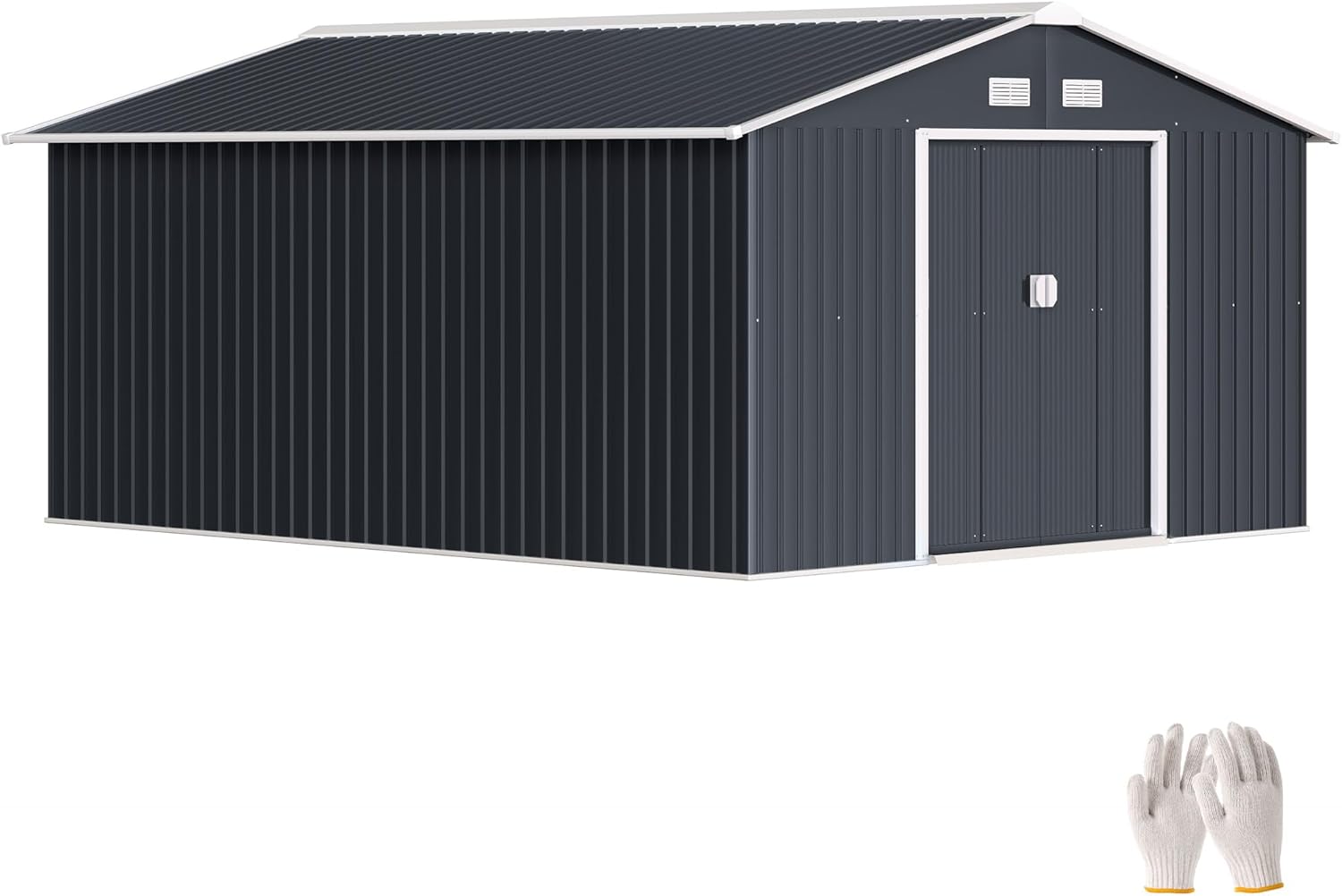 Casetta da giardino Outsunny, da Giardino 12.4m2 in Acciaio Zincato con Prese d'Aria, Capanno da Giardino con Tetto Inclinato, Doppie Porte