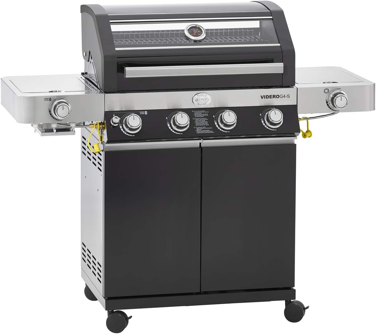 Barbecue a gas naturale RÖSLE G4-S, stazione BBQ VIDERO G4-S, barbecue con 4 bruciatori in acciaio inox, extra: primezone e bruciatore laterale