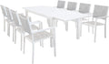 Tavolo milani home, Set Tavolo Giardino Rettangolare Allungabile 160/240x90 Con 8 Poltrone In Alluminio Bianco Da Esterno