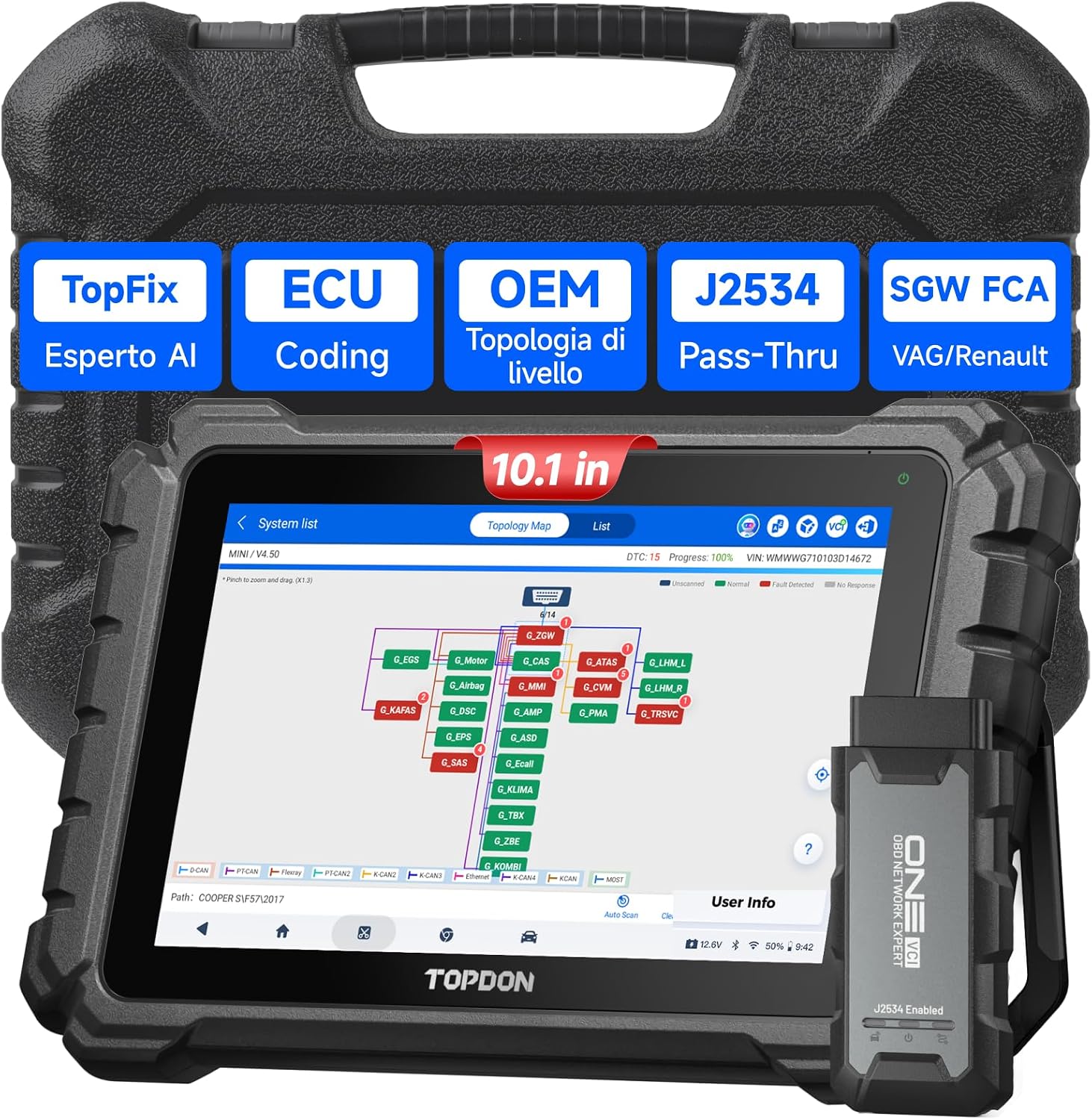 Scanner diagnostico OBD2 TOPDON ONE 10 OBD2, 1 Pollici Diagnostica Auto, Topologia OE, J2534 Pass-Thru
