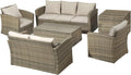 Set mobili da giardino Outsunny, da Giardino 6 Pezzi in Rattan, Salotto da Giardino con 2 Tavolini Contenitore, Divani e 2 Poltrone Imbottiti