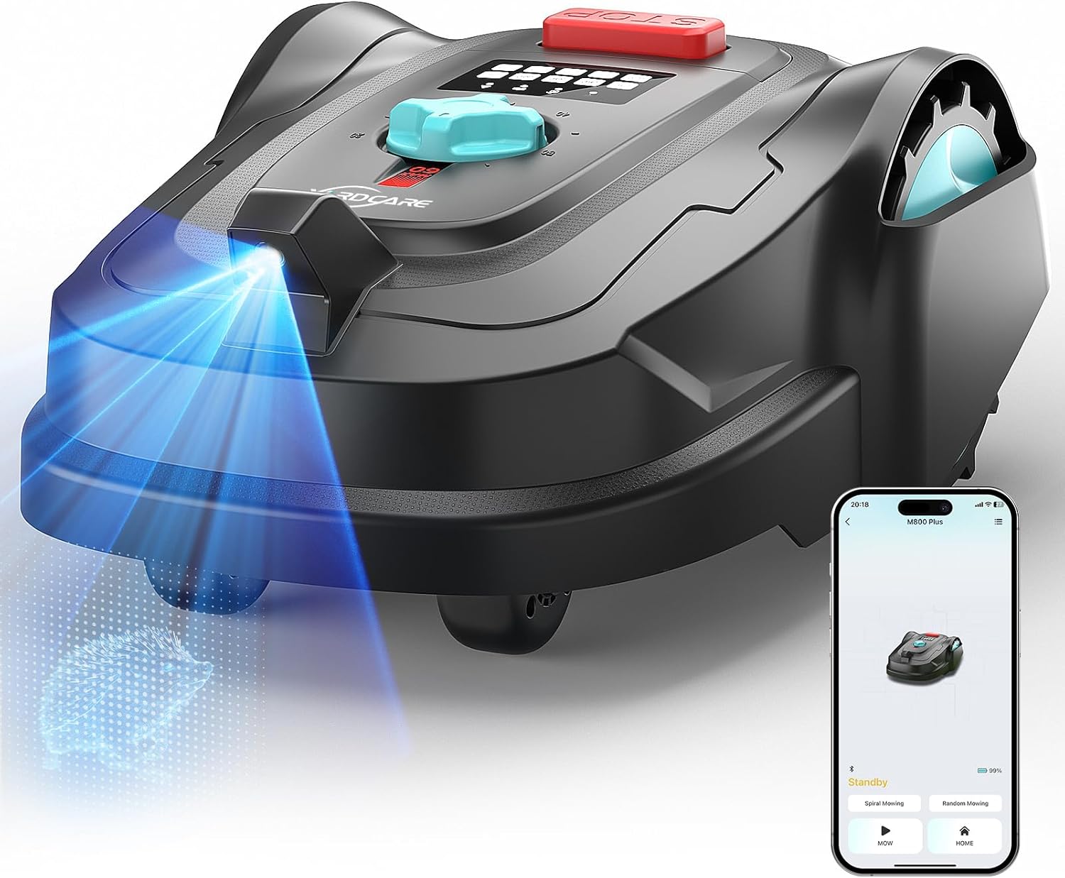 Robot tagliaerba YARDCARE, senza filo perimetrale, fino a 800 m2, posizionamento GPS + visione IA, percorsi a U, robot tosaerba con App, ricarica