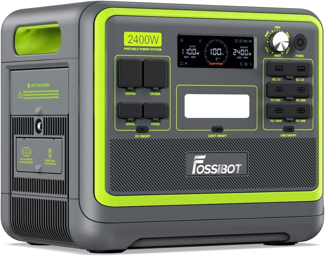 Generatore FOSSiBOT F2400, Elettrica Portatile e Generatore Solare, Batteria di Backup LiFePO4 da 2048 Wh, Uscita CA 2400 W (Picco 4800 W)