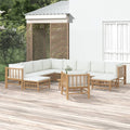 Divano Homgoday, Set Salotto da Giardino 12pz con Cuscini Bianco Crema in bambù, Salotto da Giardino Salottino, Lettini Prendisole, Letto Mobili