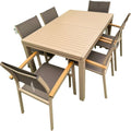 Set mobili XONE, in Alluminio 1 Tavolo Estensibile (140/200x90cm) + 6 sedie impilabili con braccioli, Top di Gamma