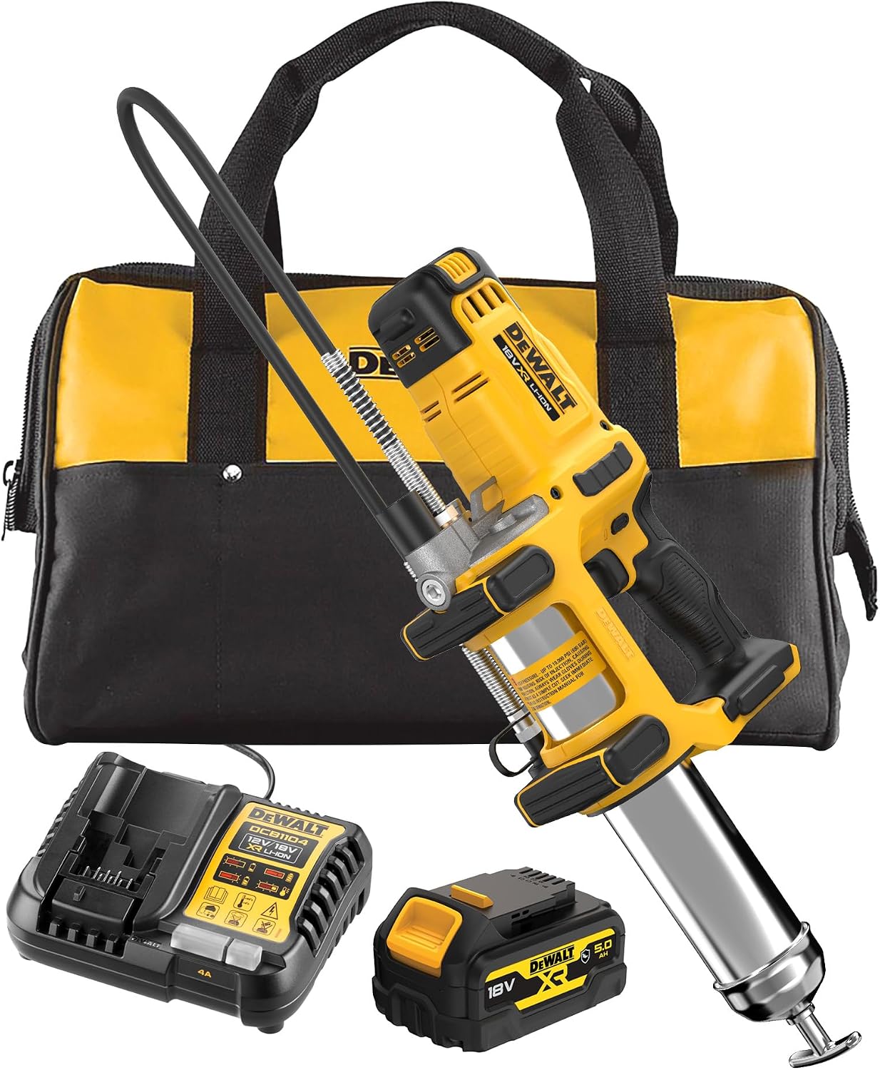 DEWALT DCGG581P1G-QW Pistole per grasso, Ingrassatore 18 V XR 2 Velocità con Batteria 5 Ah