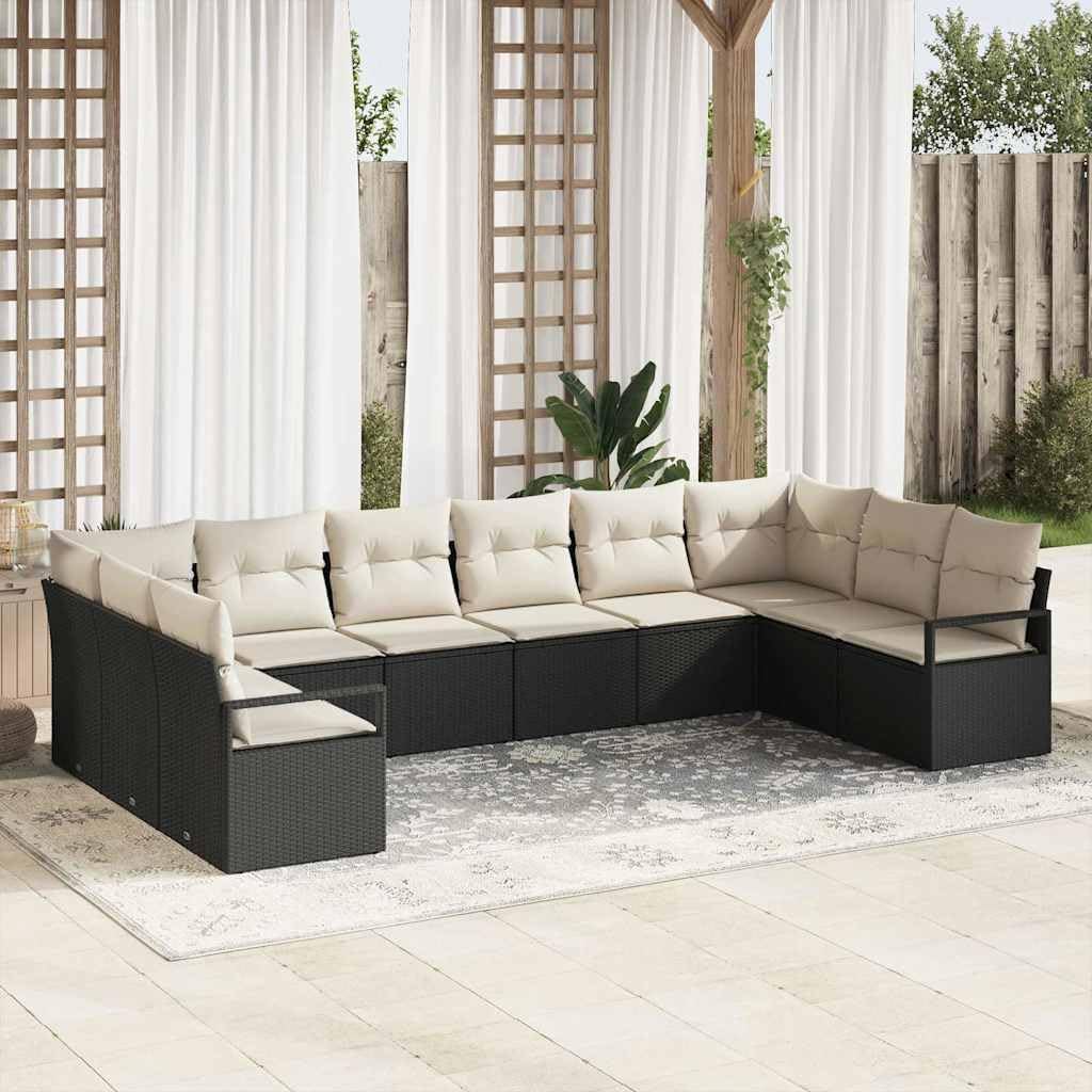 Set mobili da giardino QZZCED, da giardino in rattan sintetico, da salotto modulare nero con cuscini in poliestere e tavolo regolabile