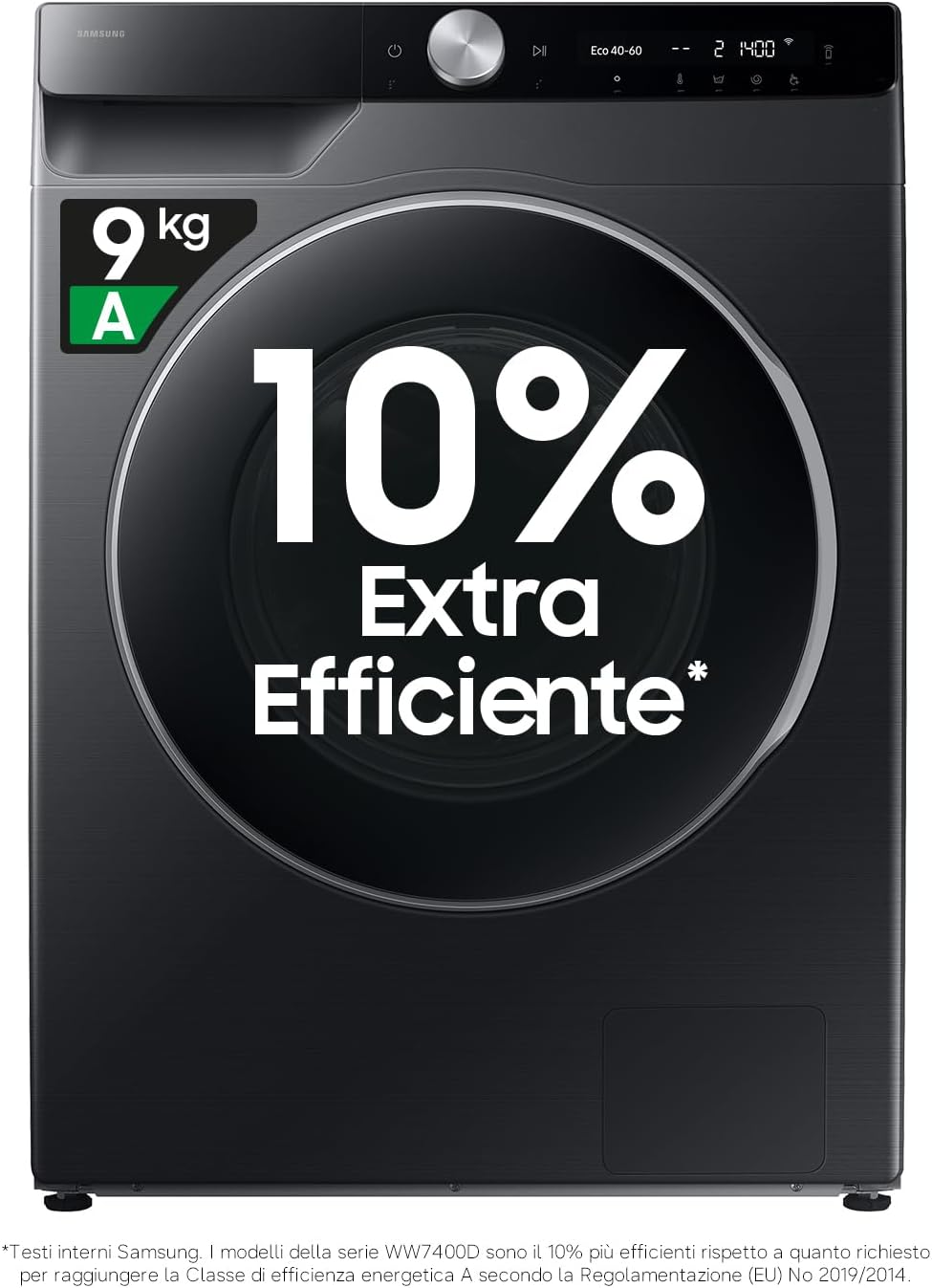 Samsung WW90DG6U85LB lavatrice, 1400 rpm, Ecodosatore, Carica Frontale, Corpo: Nero, Oblò: Nero, 60l x 85h x 60p cm